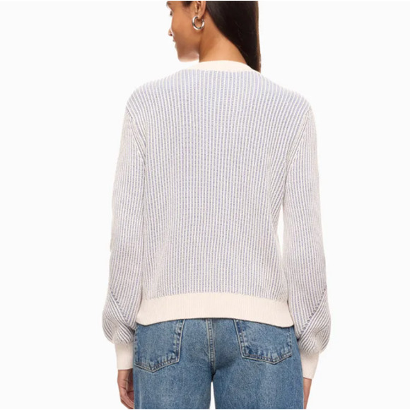 Splendid Cream Blue Striped Crewneck Sweater SMALL Oversized Soft Cotton $168 - Picture 3 of 8